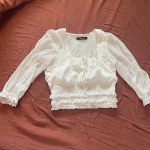 Sugar Lips cropped ruffled smocked square neck top - size L